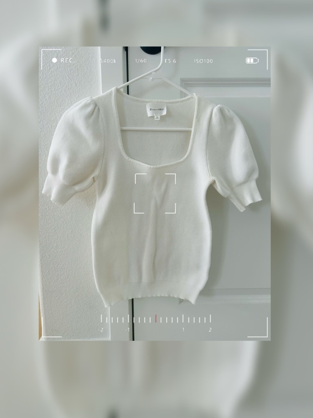 Anthropologie White Puff Sleeve Top (stretchy knit)